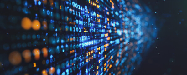 Abstract blue and orange binary code background