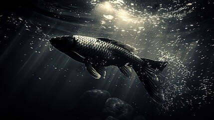 Canvas Print - Black Fish in the Dark Depths