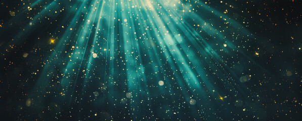 Wall Mural - abstract green and gold light rays with sparkles