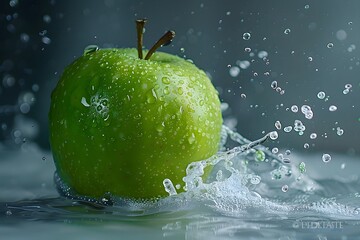 Poster - Fresh Green Apple Splashing in Water