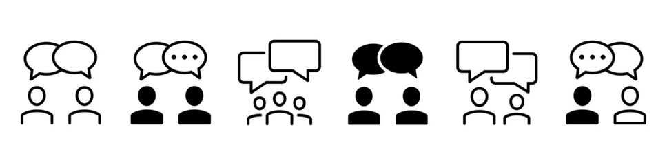 Wall Mural - discussion and communication icon set. speaking people, dialog symbol. vector illustration