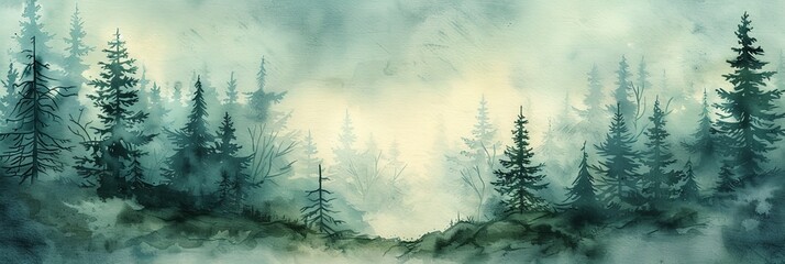 Poster - Misty Forest Watercolor Painting