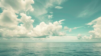 Wall Mural - Sea surface and cloudy sky background with copy space vintage tone