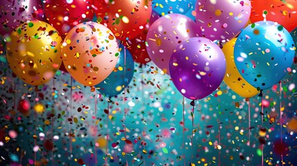 Canvas Print - Colorful Balloons and Confetti: Celebrating Joy and Festivities