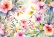 © wafi - painting inscription day greeting floral bird chaplet celebration made flower watercolor holiday decoration background
