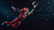 © Roman - American football player leaps to catch ball at night on stadium field
