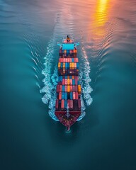 Wall Mural - cargo container ship at sunset