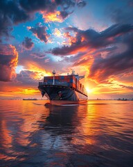 Wall Mural - cargo container ship at sunset