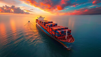 Wall Mural - cargo container ship at sunset