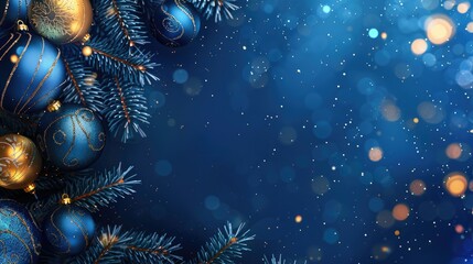 Abstract blue background with Christmas decorations and space for text