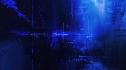 Wall Mural - Abstract blue digital data streams on a dark background. Digital image of future cityscape with blue color and blurring background. Technology and data concept for wallpaper and print. AIG53F.