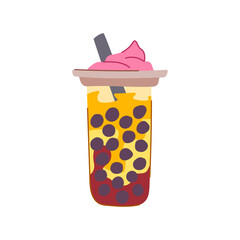 Sticker - drink bubble tea cartoon. coffee milk, boba brown, beverage ice drink bubble tea sign. isolated symbol vector illustration