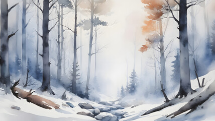 Poster - winter forest in the morning, ai generated