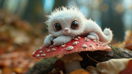 Poster - A close up of a stuffed animal on a mushroom