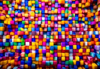Wall Mural - infinity view many cubes colored plastic stacked perspective concept extra abstract mosaic background vibrant coloful wide block colours rainbow cube colourful red green blue