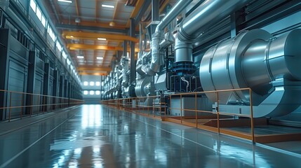 Fototapete - A modern industrial factory with blowers. Generative AI.