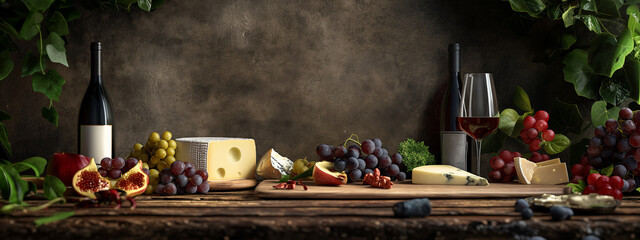 Wall Mural - wine bottle and foods