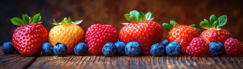 Sticker - Fresh Berries on Wooden Surface