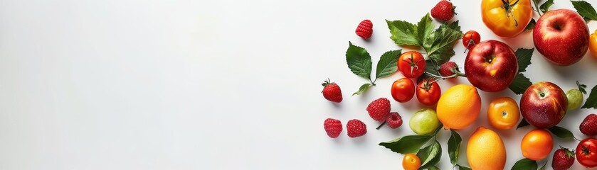 Wall Mural - A Variety of Fresh Fruits and Vegetables on a White Background