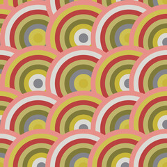 Canvas Print - Seamless Japanese wave pattern in orange and green circles folded into scales for modern fabrics, wrapping paper decorative pillows. 