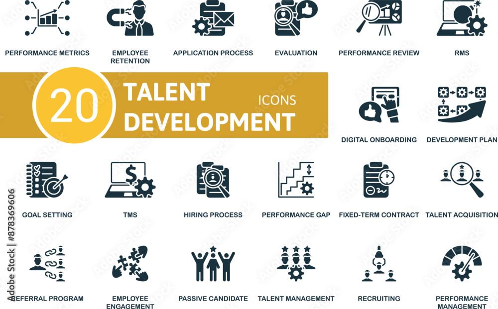 Vector de Stock Talent Development icon set. Performance Metrics ...