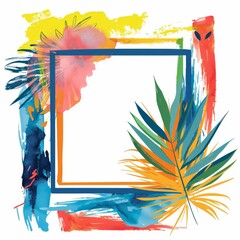 A colorful abstract frame with tropical leaves, perfect for summer or tropical designs.