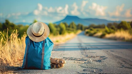 Sticker - Lonely Backpack on a Country Road