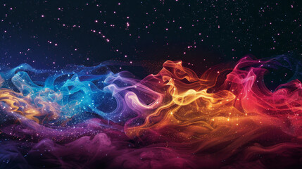 Wall Mural - A colorful, swirling smokey background with a bright orange flame