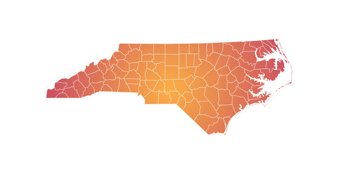 Wall Mural - North Carolina administrative map. counties map of North Carolina with color, blank Map, empty map of North Carolina