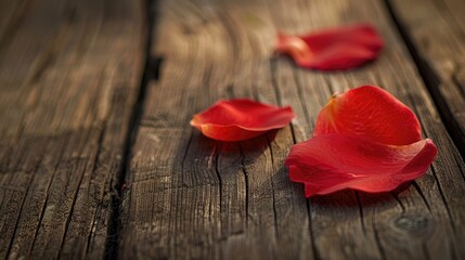 Wall Mural - rose petal resting on table made of wood