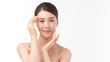 © kitthanes  - Beautiful young asian woman with clean fresh skin on white background, Face care, Facial treatment, Cosmetology, beauty and spa, Asian women portrait.