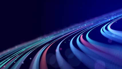 Fototapete - Abstract digital background of moving particles. Information space flow. Big data visualization. 3d rendering
