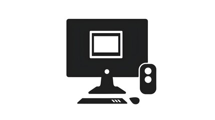 Wall Mural - Simple Black Icon of a Computer on a White Background