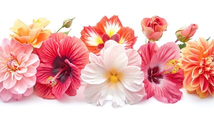 Canvas Print - Isolated hibiscus dahlias and roses on white background