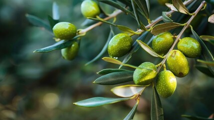 Sticker - Green olives on tree branch with copy space