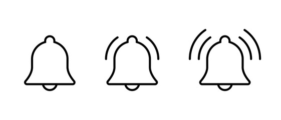 Wall Mural - Ringing bell icon set in line style. Notification alert sign symbol