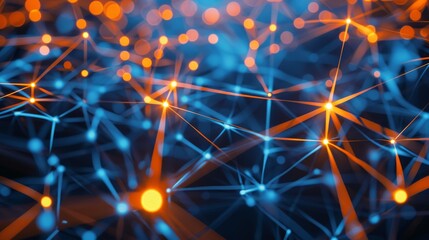 Wall Mural - abstract background with glowing lines and points, representing connection and network. blue and ora