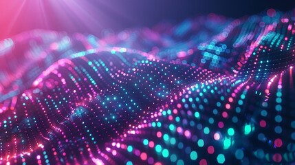Wall Mural - abstract background with glowing particles in pink, blue and turquoise. digital art, futuristic, tec