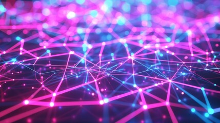 Wall Mural - abstract background with glowing pink and blue lines and dots, representing connection and network.