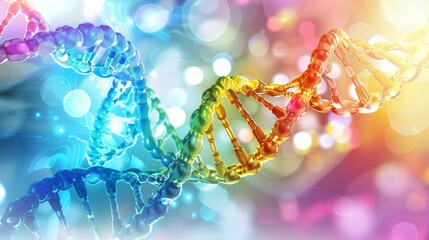 Wall Mural - abstract colorful dna double helix against a bokeh background.