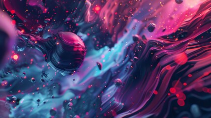 Wall Mural - abstract digital art with swirling colors, a sphere, and a nebula-like background.