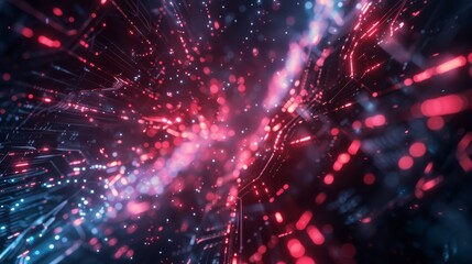 Wall Mural - abstract digital art with red and blue glowing lines and particles. futuristic and dynamic. perfect 