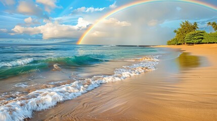 Poster - tranquil beach, its colors mirrored in the gentle waves.