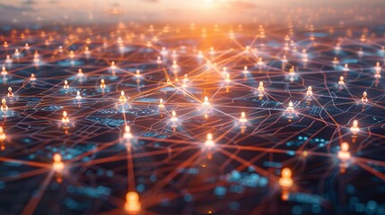 Wall Mural - abstract network of glowing points connected by lines, symbolizing communication, technology, and co