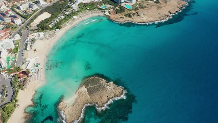 Wall Mural - Aerial view of beautiful Nissi beach in Ayia Napa, Cyprus. Nissi beach in Ayia Napa famous tourist beach in Cyprus. A view of a azzure water and Nissi beach in Aiya Napa, Cyprus.