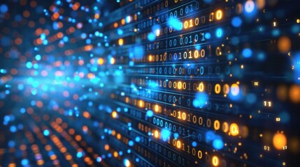 A 3D rendering of a digital binary code matrix background, illustrating the complexity and connectivity of scientific technology data in the modern digital age.