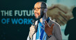 © peopleimages.com - Conference, speech for work future and man with microphone on stage for business seminar or workshop. Corporate, development and training with speaker on stage for presentation or public speaking