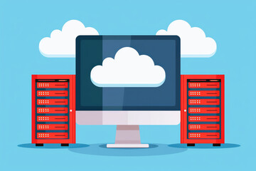 Cloud services, accessible online computing resources, flat design illustration