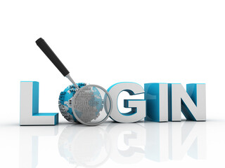 3d login illustration with globe
