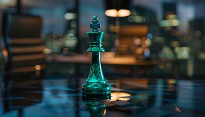 Canvas Print - Queen chess piece against the backdrop of a wealthy businessman's office.